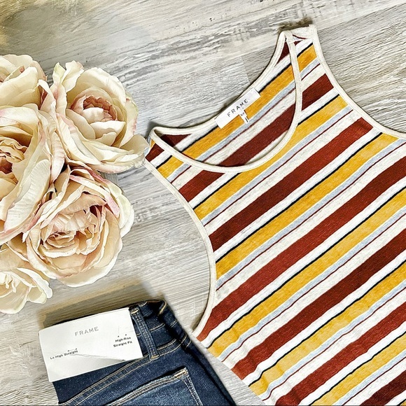 FRAME Wear Striped Linen Tank Sunrise Multi - Picture 6 of 11